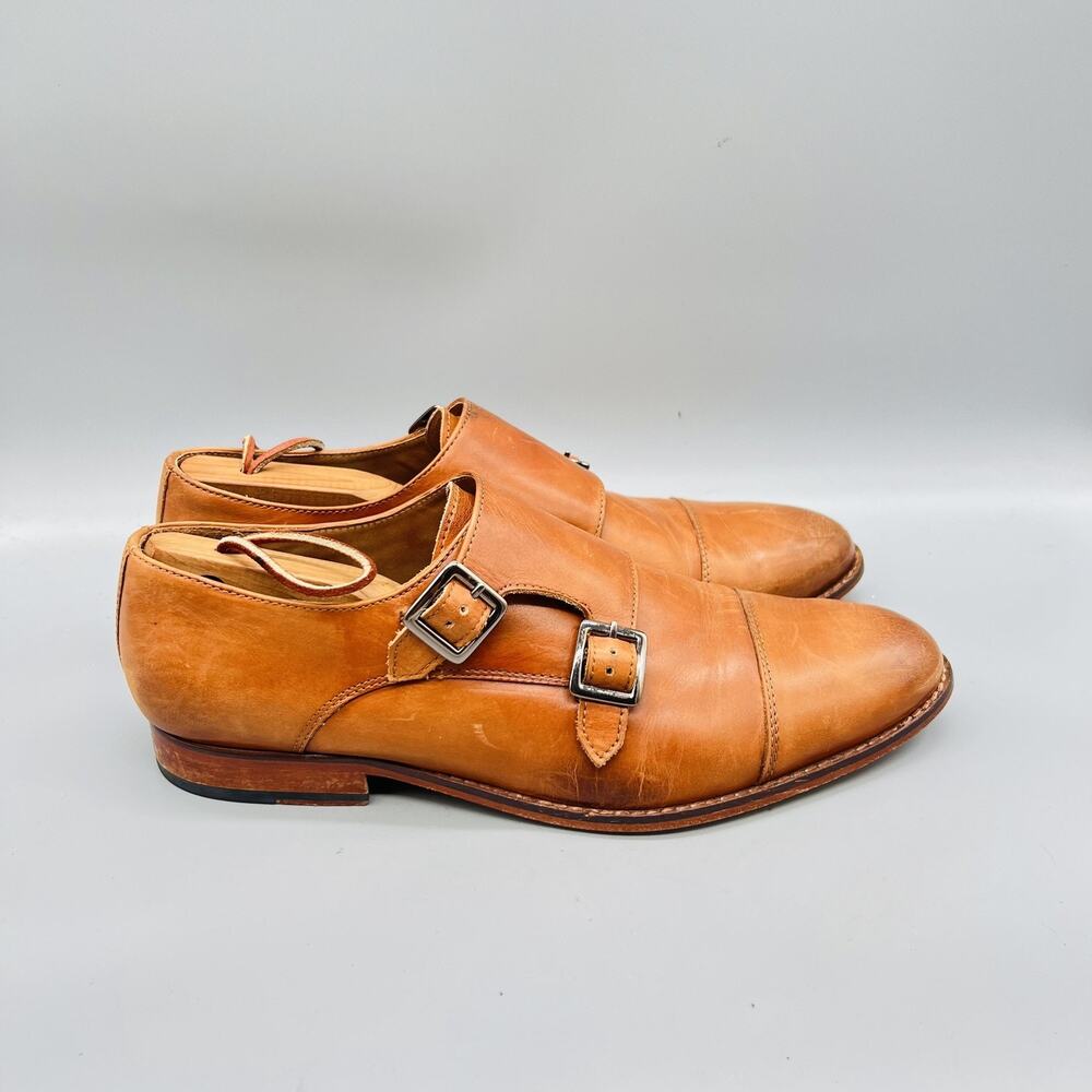 3DM Lifestyle Shoes Mens 9 Brown Leather Double Monk Strap Cap Toe Oxford Dress